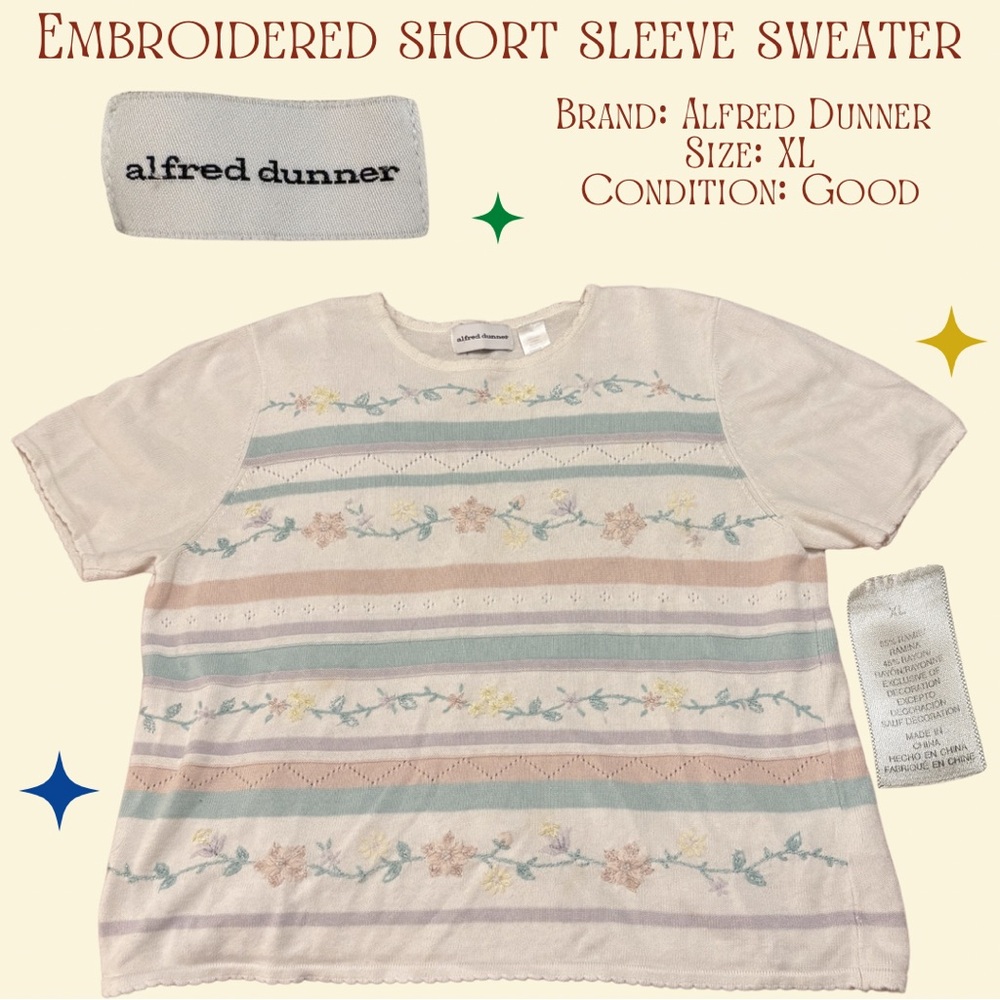 Vintage Alfred Dunner Floral Embroidered Pastel Sweater